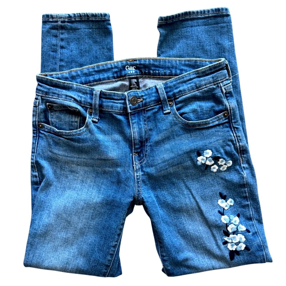 Gap Floral Embroidered Skinny Jeans Medium Wash Denim Cottagecore Size 2/26R